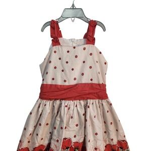 Jayne Copeland Girls Dress Size 7 Red Floral Polka Dot Sleeveless Party Casual
